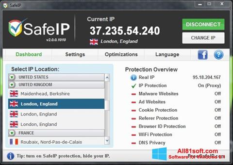 Снимак заслона SafeIP Windows 8.1