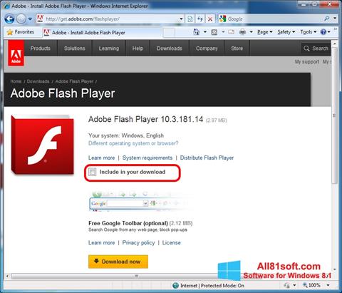 Снимак заслона Adobe Flash Player Windows 8.1