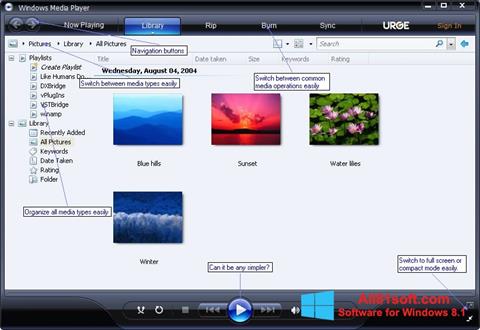 Снимак заслона Media Player Windows 8.1