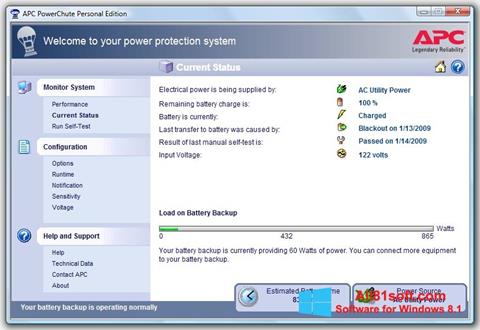 Снимак заслона PowerChute Personal Edition Windows 8.1