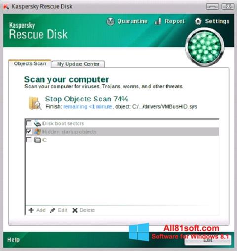 Снимак заслона Kaspersky Rescue Disk Windows 8.1