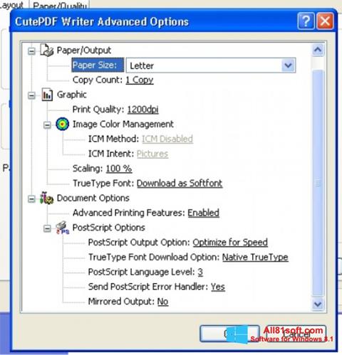 Снимак заслона CutePDF Writer Windows 8.1