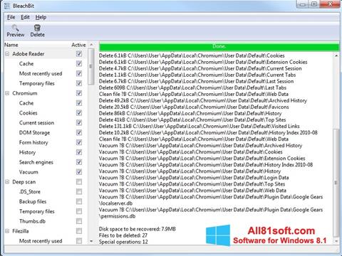 Снимак заслона BleachBit Windows 8.1