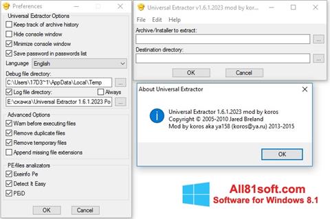 Снимак заслона Universal Extractor Windows 8.1