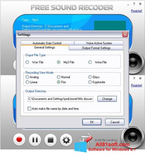 Снимак заслона Free Sound Recorder Windows 8.1