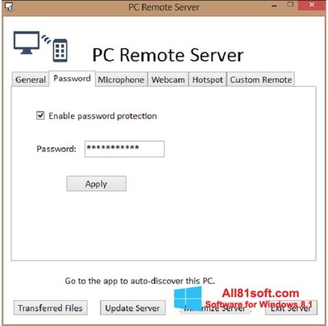 Снимак заслона PC Remote Server Windows 8.1