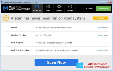 Снимак заслона Malwarebytes Anti-Malware Free Windows 8.1