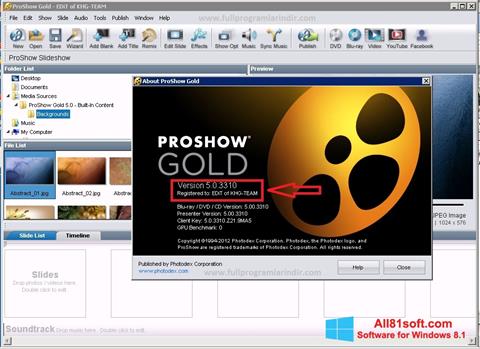 Снимак заслона ProShow Gold Windows 8.1