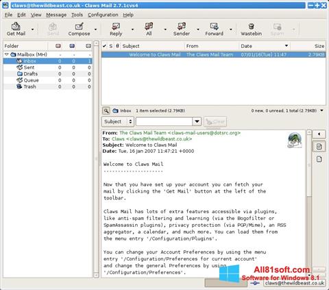 Снимак заслона Claws Mail Windows 8.1