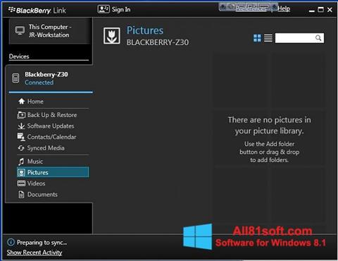 Снимак заслона BlackBerry Link Windows 8.1