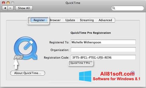 Снимак заслона QuickTime Pro Windows 8.1