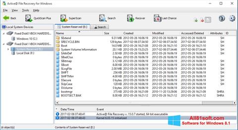 Снимак заслона Active File Recovery Windows 8.1