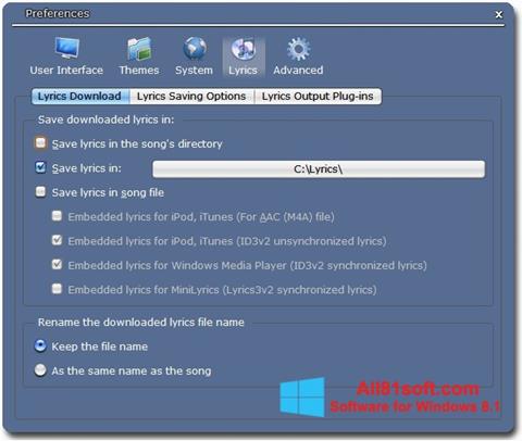 Снимак заслона Minilyrics Windows 8.1