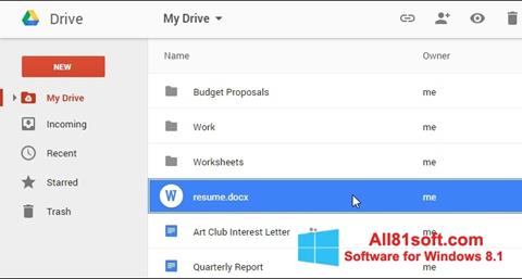 Снимак заслона Google Drive Windows 8.1