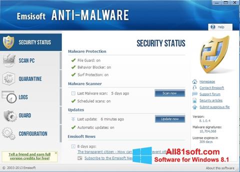 Снимак заслона Emsisoft Anti-Malware Windows 8.1