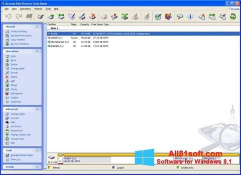 Снимак заслона Acronis Disk Director Suite Windows 8.1