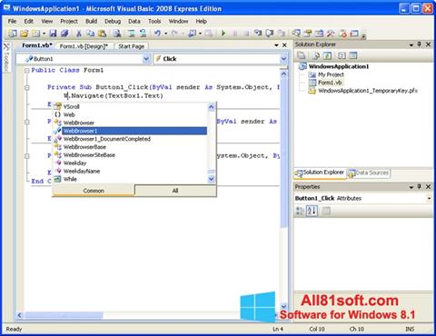 Снимак заслона Microsoft Visual Basic Windows 8.1