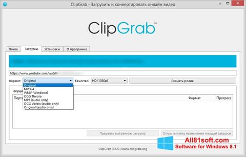 Снимак заслона ClipGrab Windows 8.1
