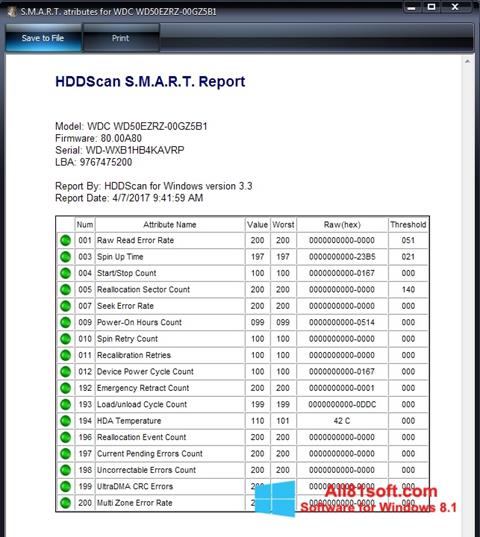 Снимак заслона HDDScan Windows 8.1