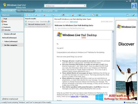 Снимак заслона Windows Live Mail Windows 8.1