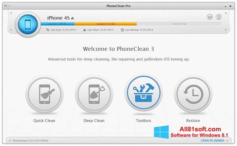 Снимак заслона PhoneClean Windows 8.1