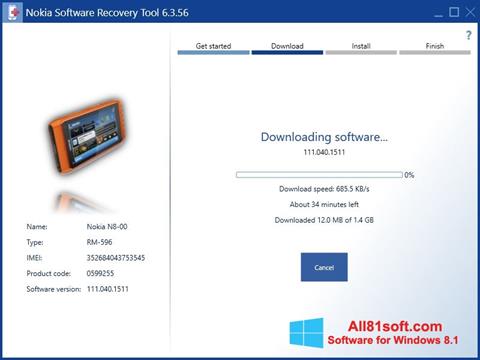 Снимак заслона Nokia Software Recovery Tool Windows 8.1