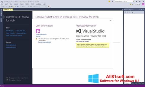 Снимак заслона Microsoft Visual Studio Express Windows 8.1