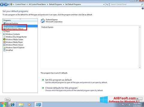 Снимак заслона Outlook Express Windows 8.1