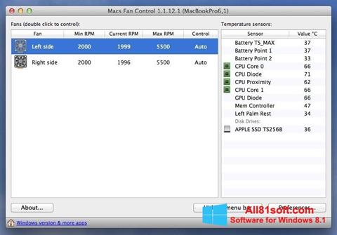 Снимак заслона Macs Fan Control Windows 8.1