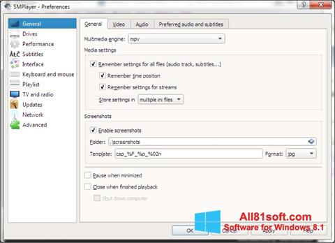 Снимак заслона SMPlayer Windows 8.1
