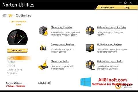 Снимак заслона Norton Utilities Windows 8.1