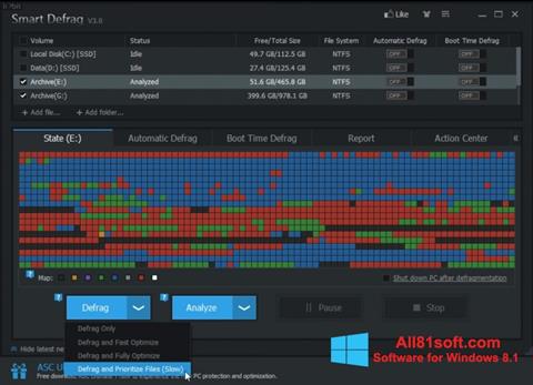 Снимак заслона Smart Defrag Windows 8.1