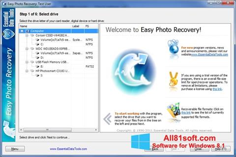 Снимак заслона Easy Photo Recovery Windows 8.1