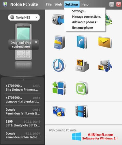 Снимак заслона Nokia PC Suite Windows 8.1
