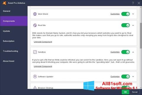 Снимак заслона Avast! Pro Antivirus Windows 8.1