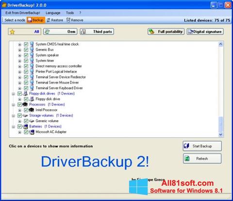 Снимак заслона Driver Backup Windows 8.1