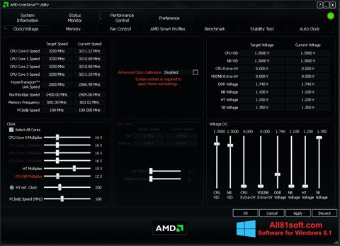 Снимак заслона AMD Overdrive Windows 8.1