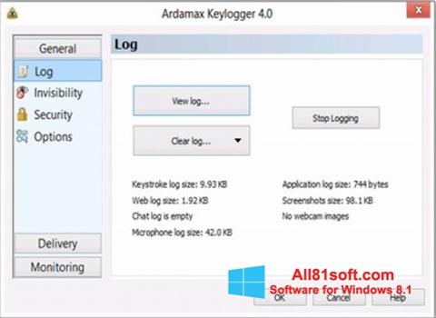 Снимак заслона Ardamax Keylogger Windows 8.1